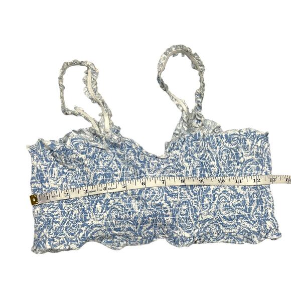 Japna Goa Beachwear Crop Top‎ Blue White Printed Smocked Tie Front NEW Women's S - Picture 4 of 7